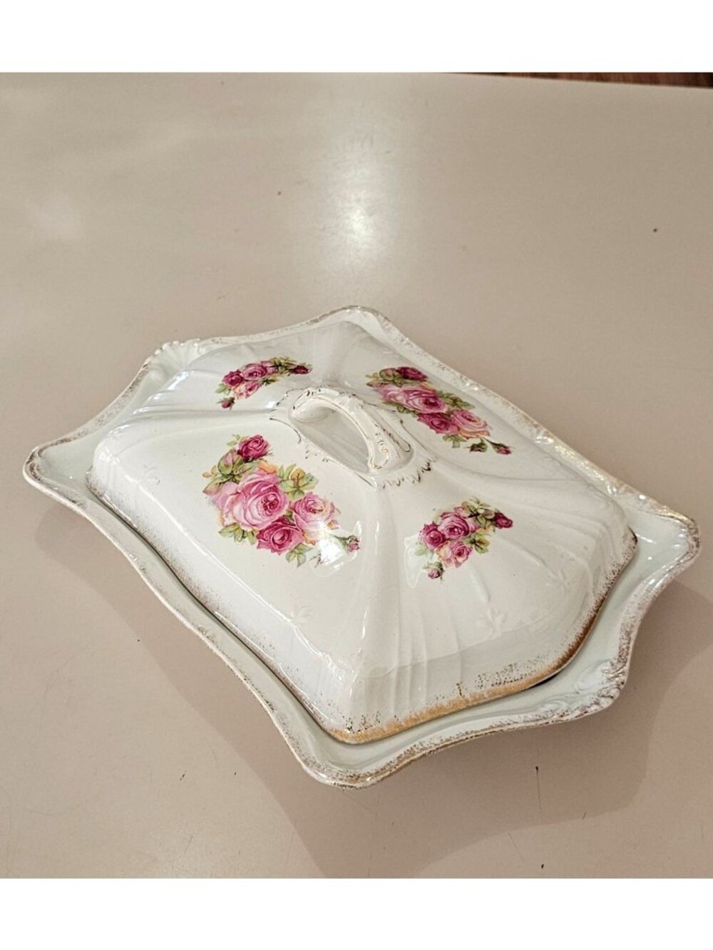 1920s Floral Porcelain Covered Meat Dish Antique Franz Anton Mehlem Bonn German - Picture 1 of 16